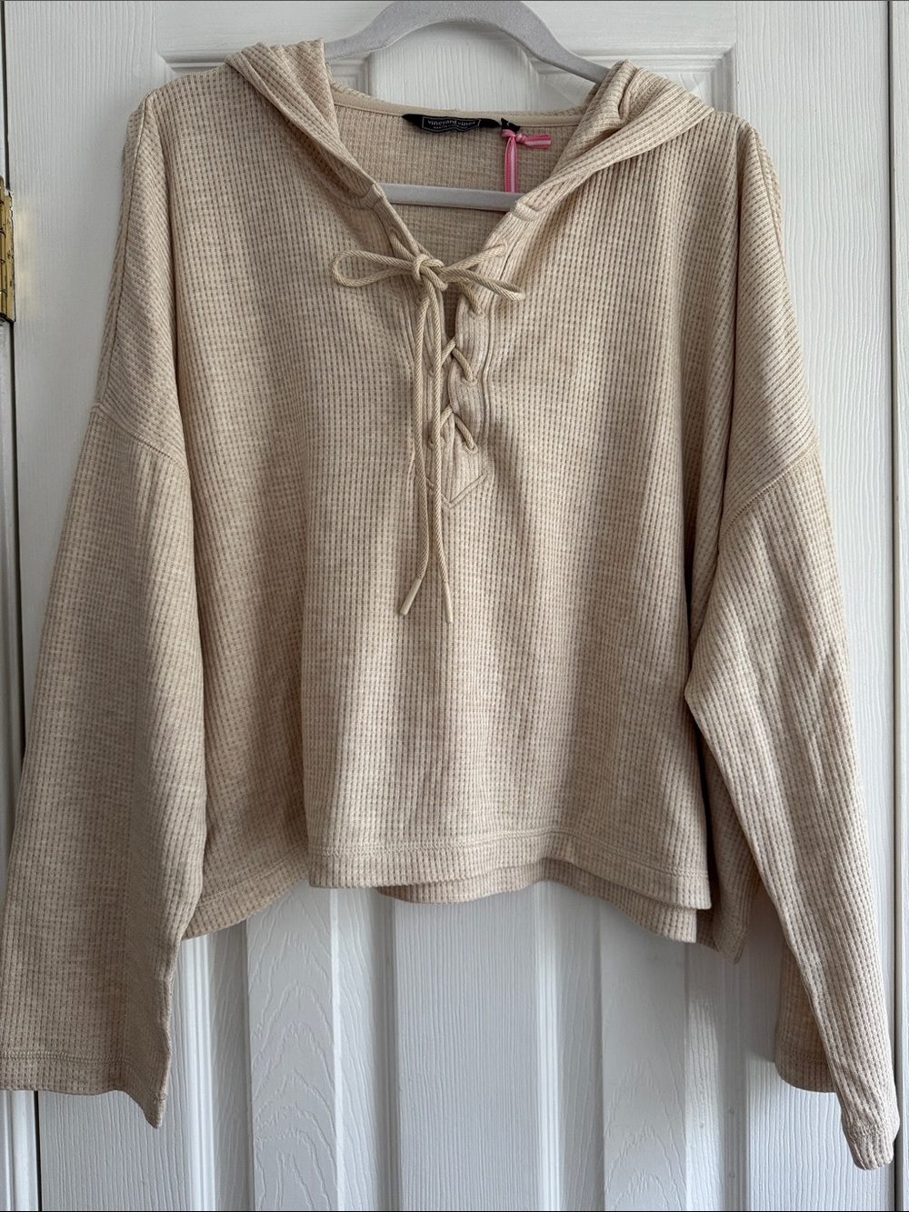 Vineyard Vines Oatmeal Lightweight Waffle-Knit Hooded Shirt